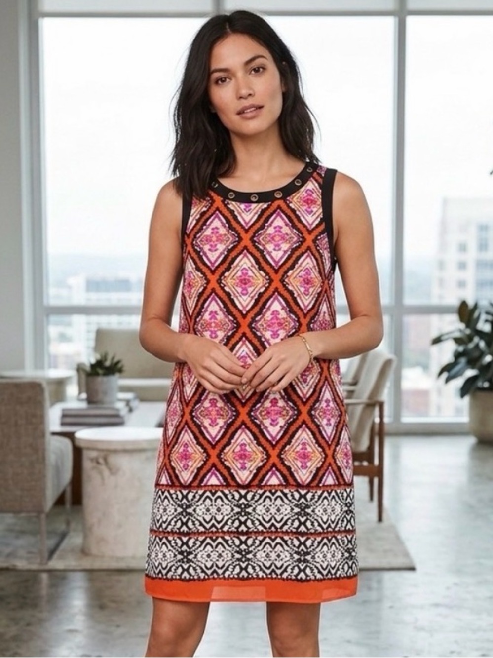 Takara Women’s Aztec Large Printed Sleeveless Dress